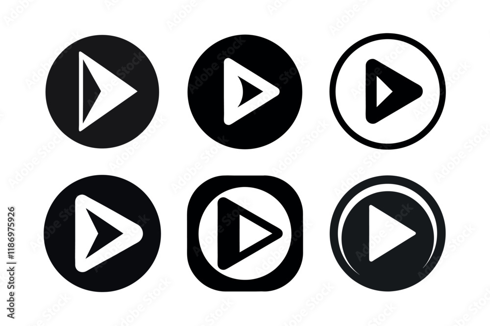 Play Icons in Various Shapes for User Interface Design on a white background Play Icons in Various Shapes for User Interface Design on a white background