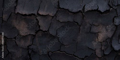 The image showcases a deeply cracked and ash-colored surface, revealing the effects of fire, evoking emotions related to destruction and nature's power over landscapes.