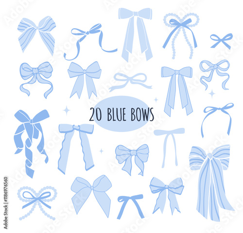 Cute collection of 20 blue bow and ribbon