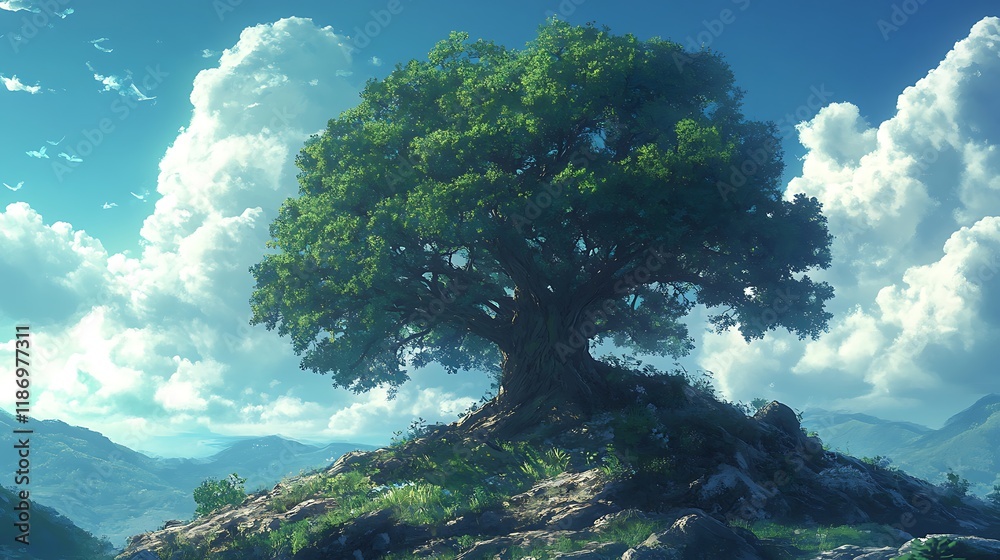 Naklejka premium a tree on a hill