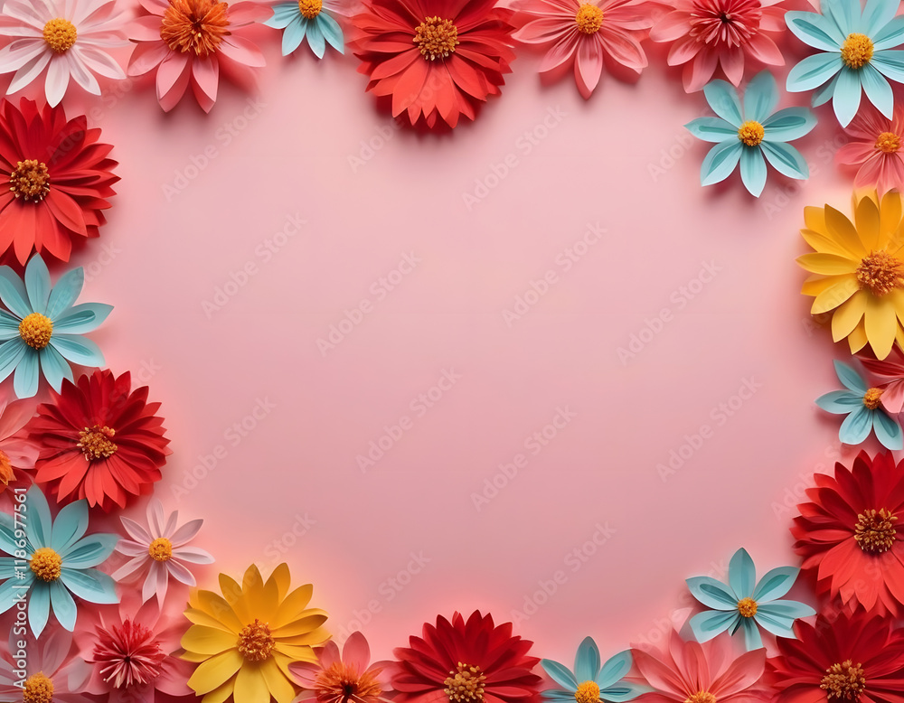 frame with colorful flowers, Valentine's Day, Mother's Day, sister's Day card with copy space frame with colorful flowers, Valentine's Day, Mother's Day, sister's Day card with copy space