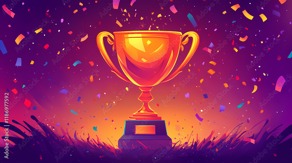 Golden trophy with confetti in the background, perfect for celebrating achievement and success in any competition or event. Nightblaze. Illustration Golden trophy with confetti in the background, perfect for celebrating achievement and success in any competition or event. Nightblaze. Illustration