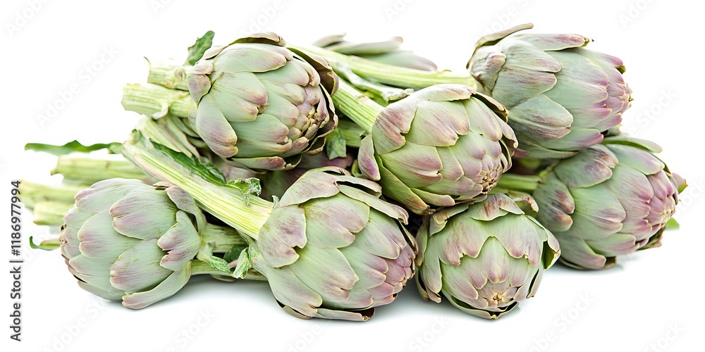 Obraz premium a group of artichokes on a white background