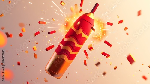 A joyful firecracker illustration in shades of red and gold, designed with a cartoon aesthetic, creating a celebratory and vibrant look against a neutral white backdrop photo