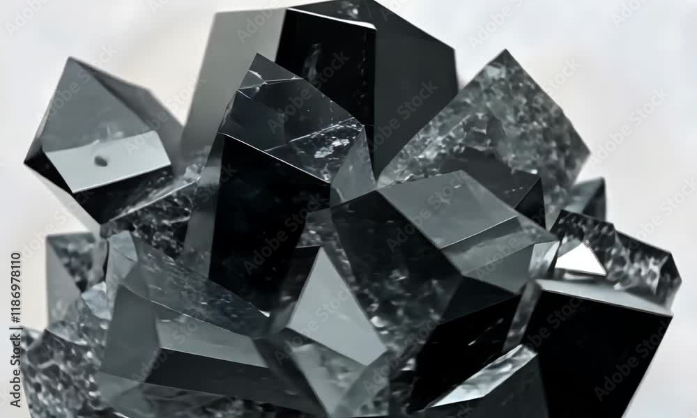 Black Crystals Mineral Gemstone Macro Photography - Shiny Sparkle Facet Geometric Abstract Texture Background Dark Luxury Elegant Science Nature Close-up Detail Sharp Focus Still Life Geology