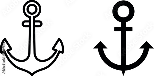 "Marine Anchor Vector Icon Set for Nautical, Maritime, and Transportation Designs"