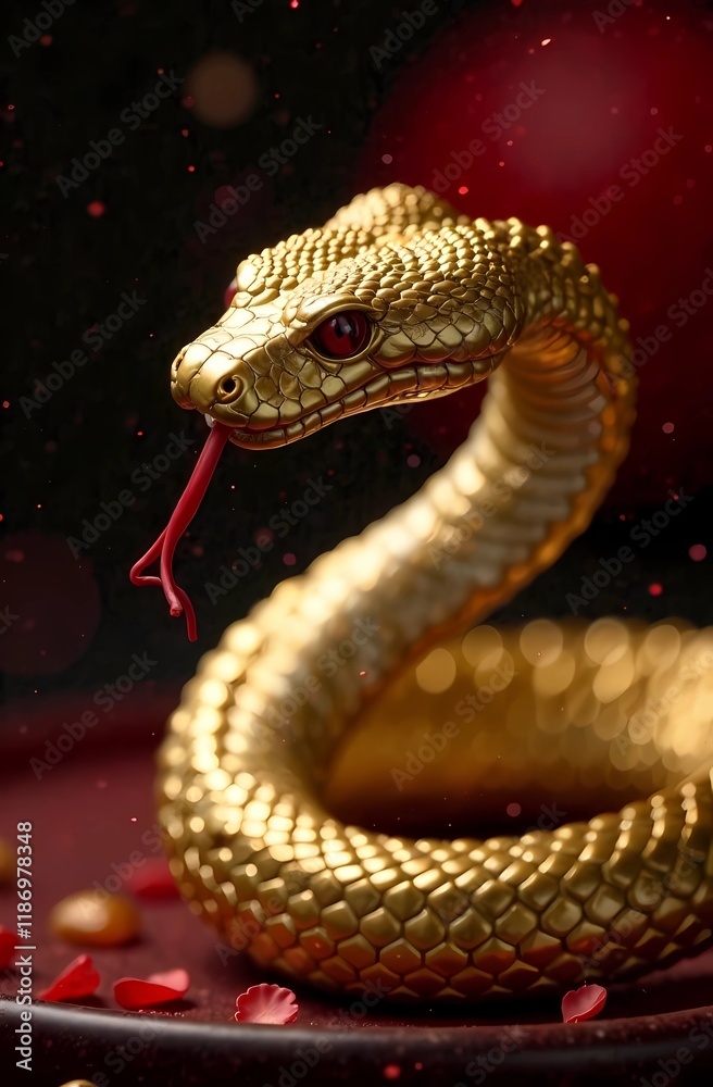 Chinese new year 2025, Year of the snake. Gold snake, Copy space for text Chinese new year 2025, Year of the snake. Gold snake, Copy space for text
