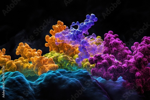 Antibodies actively engaging and neutralizing a virus in a vibrant microscopic view of immune response. Generative AI photo