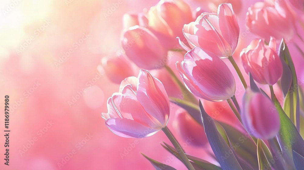 Obraz premium Elegant Bouquet of Pink Tulips on Pastel Pink Background