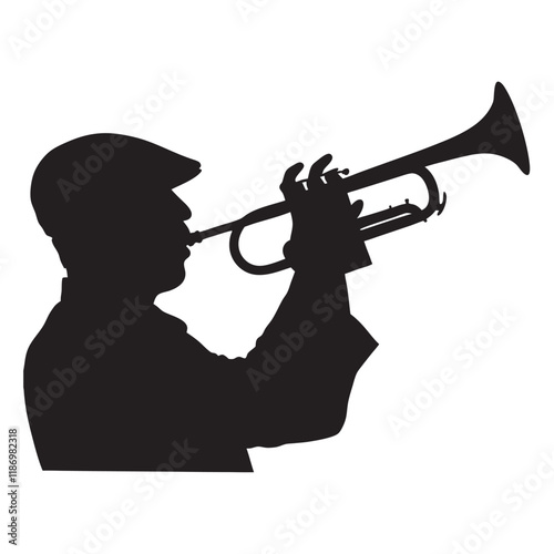 Silhouette of a musician, blowing a trumpet vector illustration isolated on a white background