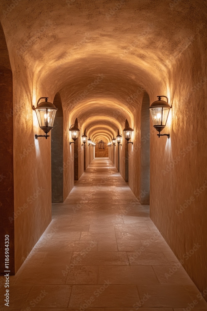 Obraz premium Long Hallway with Light Fixtures