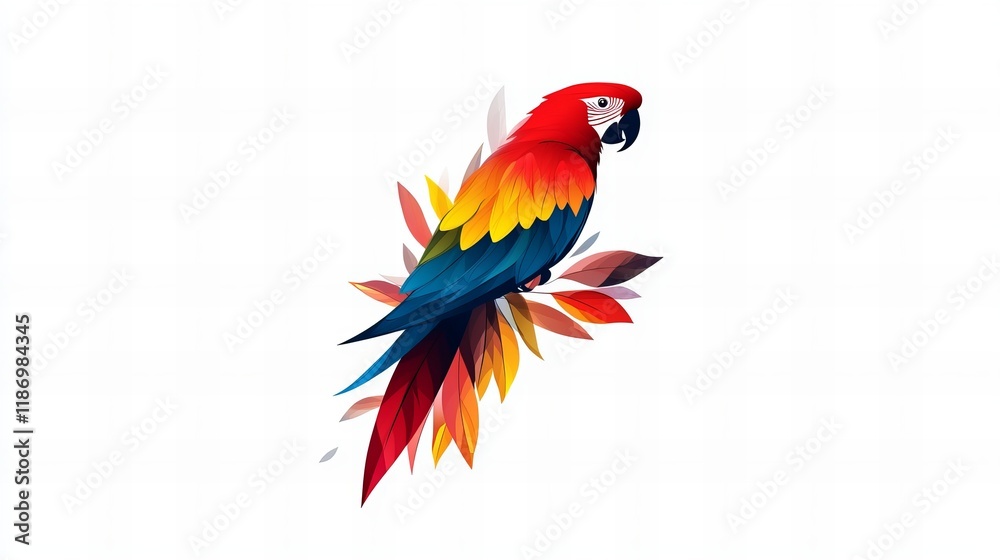 Obraz premium Vibrant Macaw Perched on Colorful Leaves