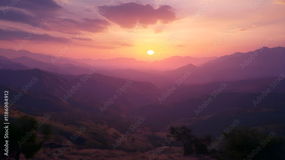 Serene Sunset Landscape with Warm Gradient of Pink and Orange Hues Serene Sunset Landscape with Warm Gradient of Pink and Orange Hues