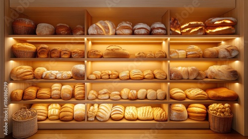 Wallpaper Mural A Wooden Bakery Shelf Displays Assortment Of Breads Torontodigital.ca