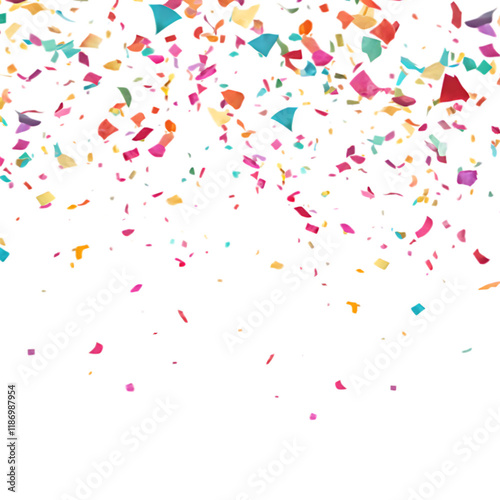 Vibrant confetti burst with floating ribbons and stars for digital party backgrounds, joyful celebration flyers, or New Year banner templates