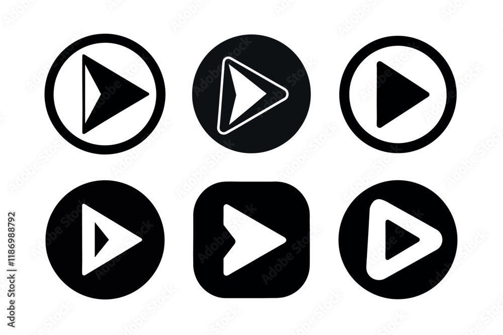 Play Icons in Various Shapes for User Interface Design on a white background Play Icons in Various Shapes for User Interface Design on a white background