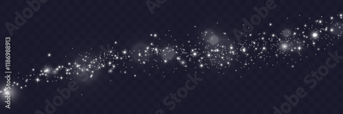 Sparkling white light particles on transparent background, glowing stars and dust effect, festive glitter overlay, magical illumination, digital abstract decoration.
