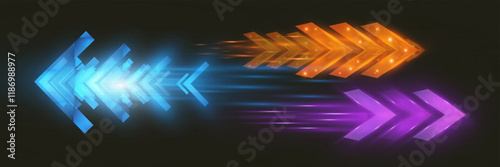 Light and speed dynamic glowing arrows on dark background, futuristic design with vibrant colors and motion effects, suitable for technology, progress, or direction concepts.	