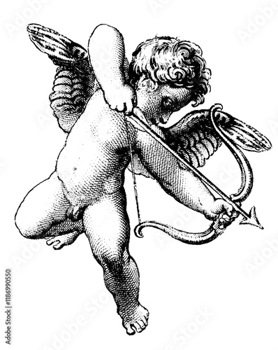 Cherub Tattoo Engraving Vector
