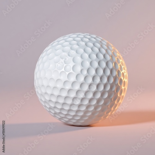 Close-up of a white golf ball on a neutral background.