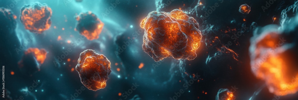 Glowing edges highlight cancer cells in a dynamic cellular environment at a microscopic scale. Generative AI Glowing edges highlight cancer cells in a dynamic cellular environment at a microscopic scale. Generative AI