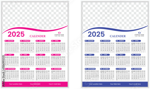 Wall Calendar 2025  for your company or medical planner corporate template design set of 12 months. 