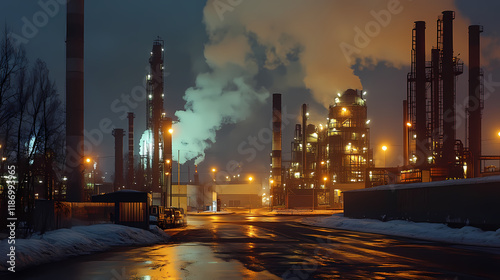 Berdsk: a russian city with a notable industrial past. Nightblaze. Illustration photo