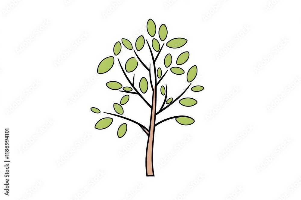 Minimalist Line Art Tree with Leaves on White Background. Simple Flat Style Illustration. Minimalist Line Art Tree with Leaves on White Background. Simple Flat Style Illustration.