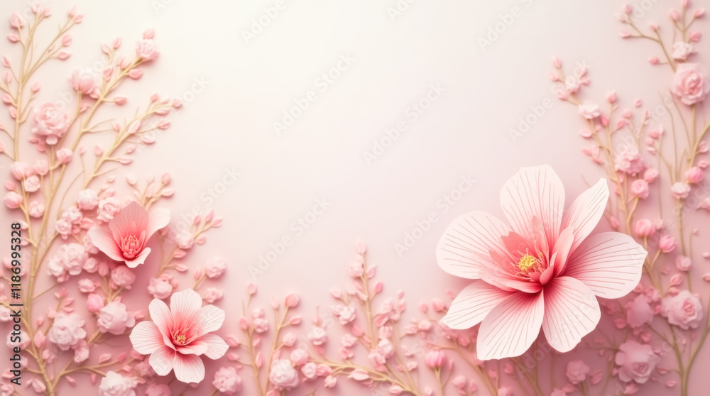 Obraz premium Delicate pink floral arrangement with large petals and buds on soft background