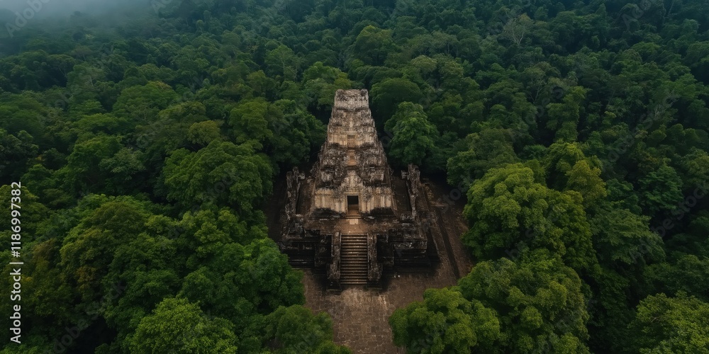 An aerial view of an ancient temple surrounded by dense green foliage, blending nature and history, inviting reflections on cultural heritage and the beauty of forgotten places. An aerial view of an ancient temple surrounded by dense green foliage, blending nature and history, inviting reflections on cultural heritage and the beauty of forgotten places.
