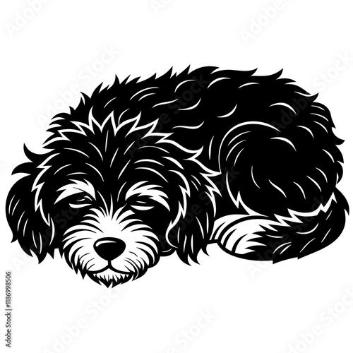 Wallpaper Mural portuguese water dog black silhouette vector, dog sleeping vector, Simple silhouette Design vector icon with white background. Torontodigital.ca
