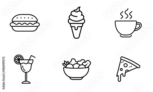 Food and Drink outline Icons Set,white background