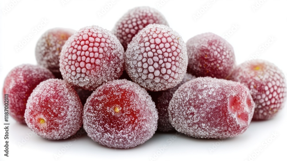 Frosted Red Berries Pile on White Background for Culinary Use Frosted Red Berries Pile on White Background for Culinary Use