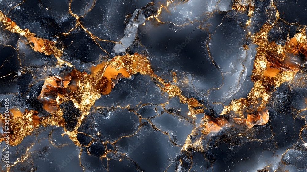 Fototapeta premium Dark Marble Surface with Shimmering Gold Veins and High Detail