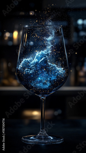elegant glass of wine with a sparkly mist inside