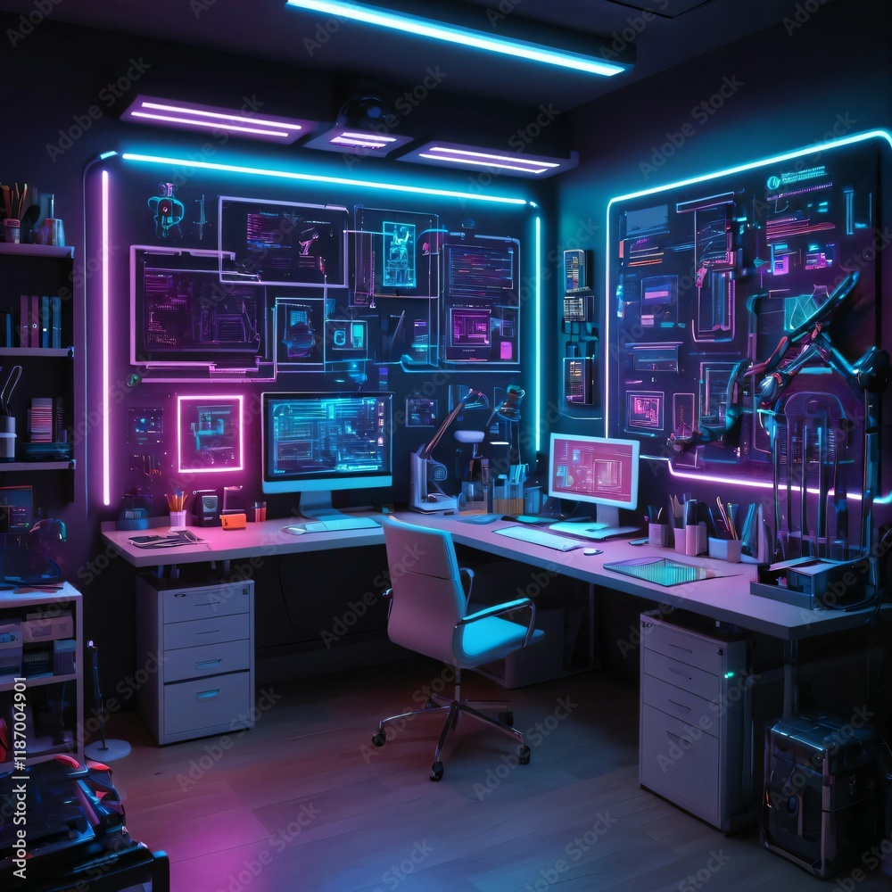 Modern Office with Neon Accents Modern Office with Neon Accents
