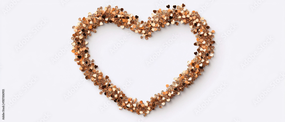Heart shape made of rose gold sparkles on white background isolated design on white background Heart shape made of rose gold sparkles on white background isolated design on white background