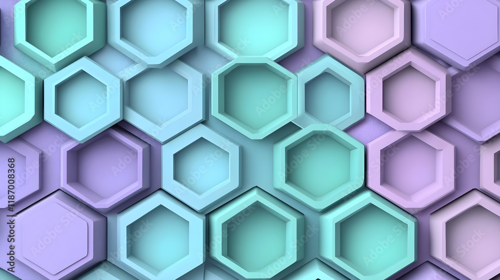 Hexagon Pattern with Gradient Shades of Teal and Lavender Colors Hexagon Pattern with Gradient Shades of Teal and Lavender Colors