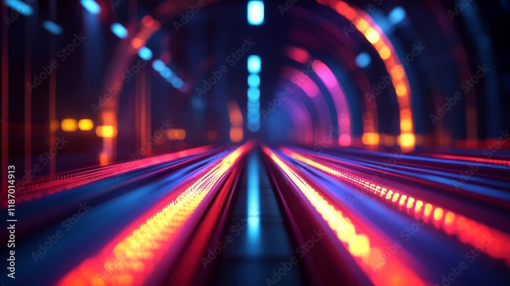 Neon Lights Illuminate Futuristic Tunnel Pathway Neon Lights Illuminate Futuristic Tunnel Pathway