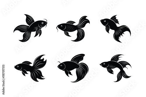 Set of Fish Icon Silhouette on White Background