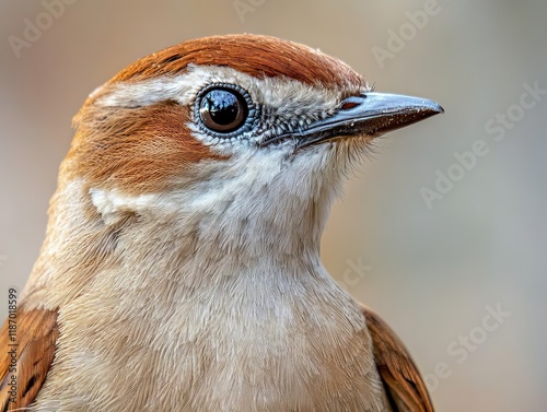 Chestnut-capped Babbler close-up portrait, wildlife, nature, blurred background, perfect for nature documentaries. photo