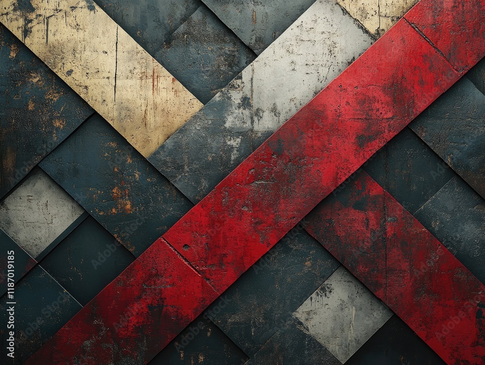 Red, gray, and beige textured panels intersect diagonally. Ideal for grunge, industrial, or abstract designs. Red, gray, and beige textured panels intersect diagonally. Ideal for grunge, industrial, or abstract designs.