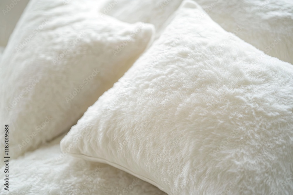 close-up of fluffy white pillows with subtle texture illuminated by soft natural light close-up of fluffy white pillows with subtle texture illuminated by soft natural light
