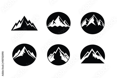 Set of Mountain Icon Silhouette on White Background