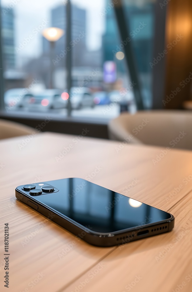 Smartphone on a wooden table in a cafe. Smartphone on a wooden table in a cafe.