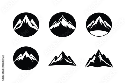 Set of Mountain Icon Silhouette on White Background