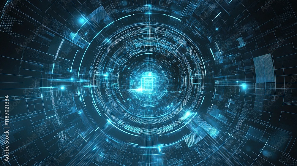 Fototapeta premium Abstract Blue Futuristic Halftone Circles with Dynamic Lines