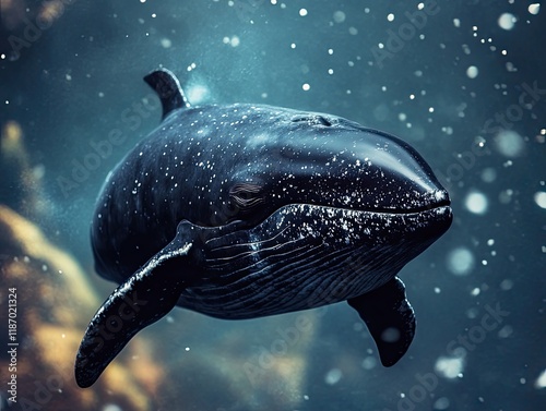 Whale swimming underwater, ocean background, marine life, nature documentary. photo