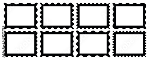Scalloped Square Border Edge Frame Set. Simple label and sticker form. 
