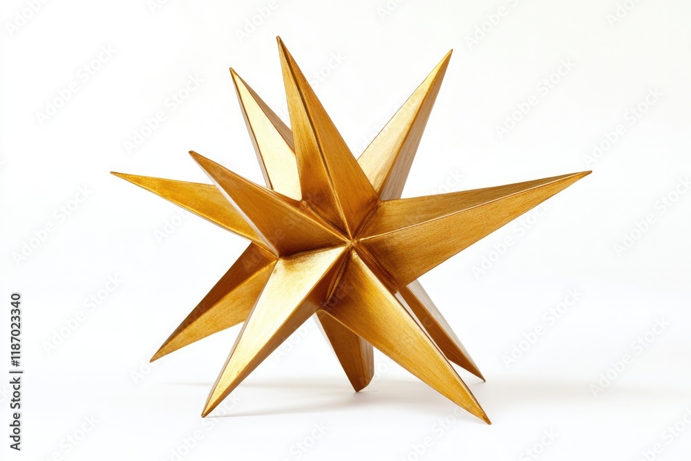 golden star sculpture with angular edges isolated on white background symbolizing achievement and elegance golden star sculpture with angular edges isolated on white background symbolizing achievement and elegance